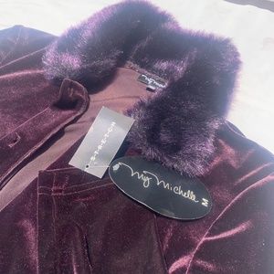 My Michelle Purple Velour Sweater With Faux Fur Collar -Womens Size (M) Cardigan